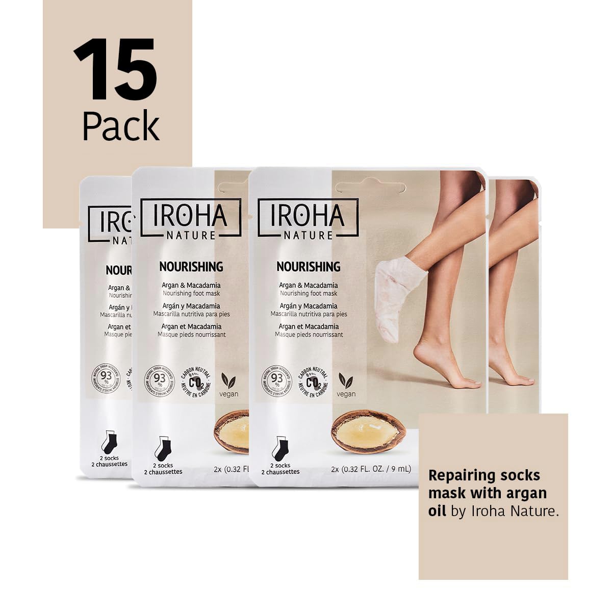 IROHA NATURE Nourishing Foot Mask Socks with Argan & Macadamia Oil | 15 Pairs | Intensive Treatment for Dry & Dehydrated Feet | Flash Effect | Natural & 100% Vegan-GlimoraGlow