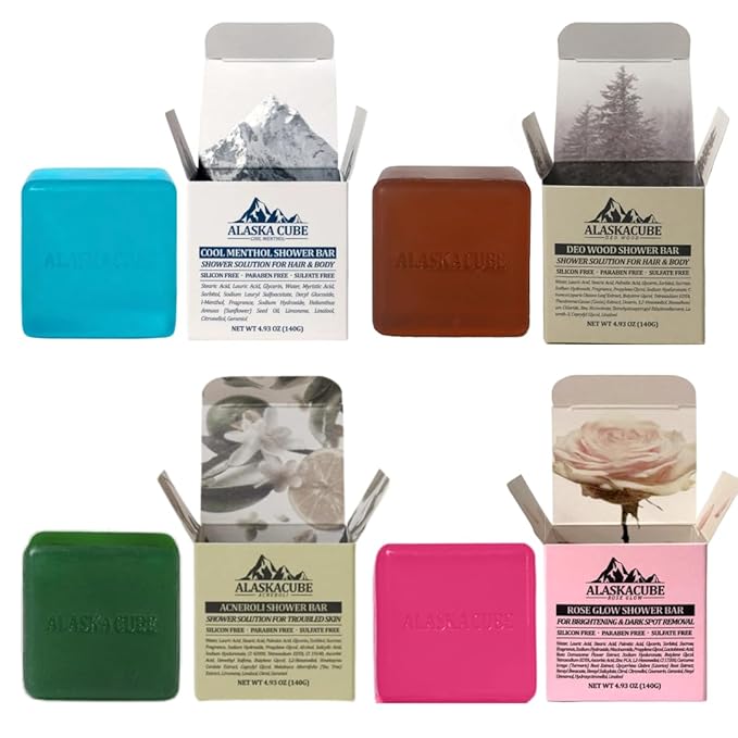 Luxury Shower Bar (Pack of 4) Perfumed Body Soap with Long-Lasting Fragrance Softens & Hydrates Skin Long Lasting Scent Rich Foam Bundle Value Set Body Wash Shampoo Deodorant-GlimoraGlow