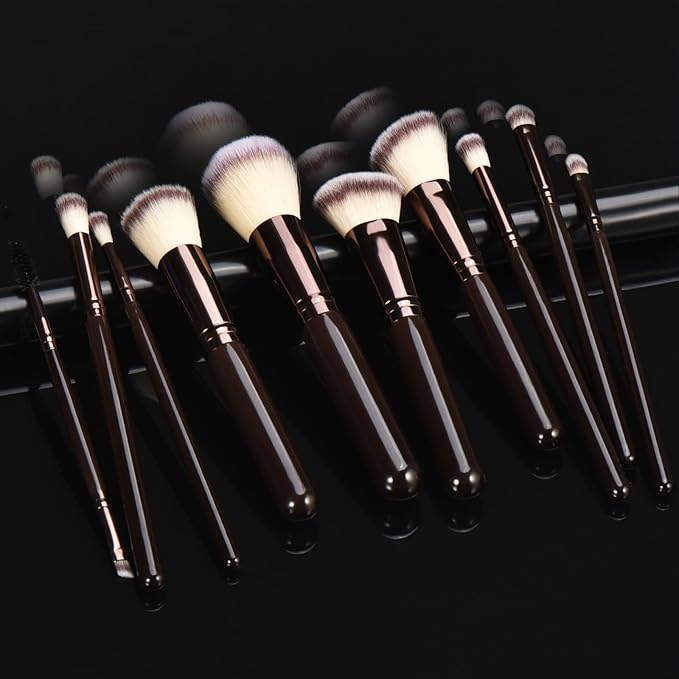 10 Piece Black brown Makeup Brushes - Wooden Handle with Soft Synthetic Bristles,for Face & Eye Makeup|Professional Makeup Brushes set for Women & Girls|-GlimoraGlow