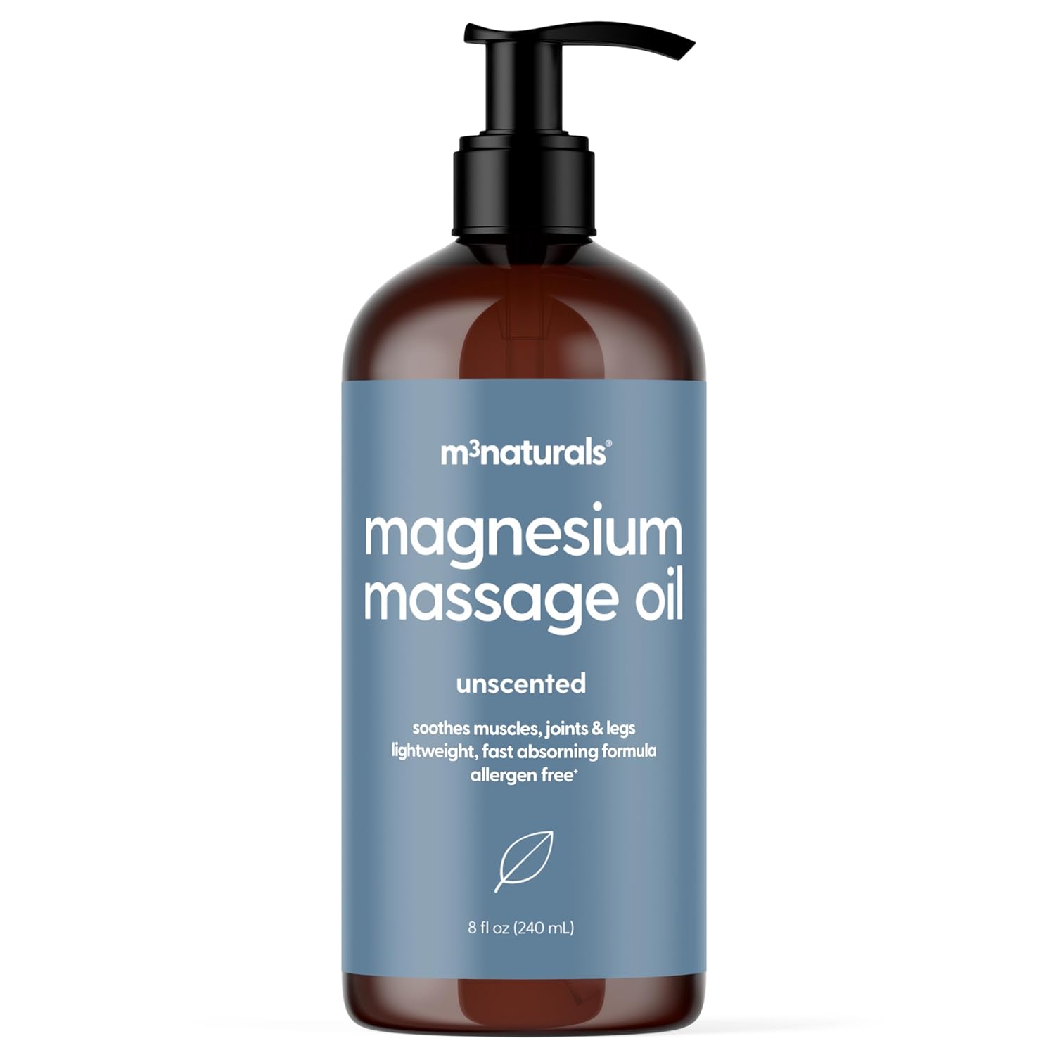 Unscented Magnesium Massage Oil for Sore Muscles, Feet, Joints and Leg Cramps, Helps with Sleeping and Post-Workout Recovery, Fragrance Free Formula for Sensitive Skin, 8 fl oz by M3 Naturals-GlimoraGlow