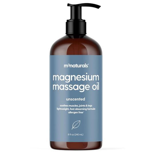 Unscented Magnesium Massage Oil for Sore Muscles, Feet, Joints and Leg Cramps, Helps with Sleeping and Post-Workout Recovery, Fragrance Free Formula for Sensitive Skin, 8 fl oz by M3 Naturals-GlimoraGlow