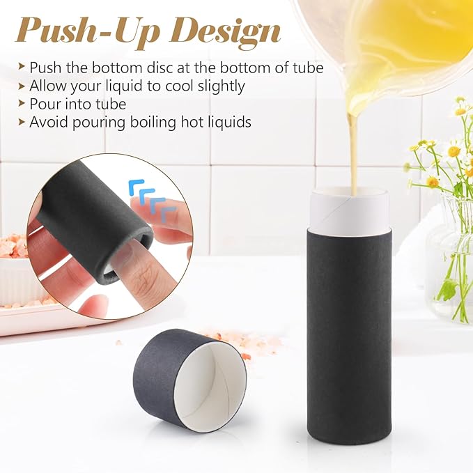 10 Pcs 25g Paperboard Lip Balm Tubes Refillable Krafts Paper Lipstick Tube Round Cardboard Empty Lip Gloss Container Holder Tubes for DIY Chapstick Salve Cosmetic Lotion Solid Perfume - Black-GlimoraGlow