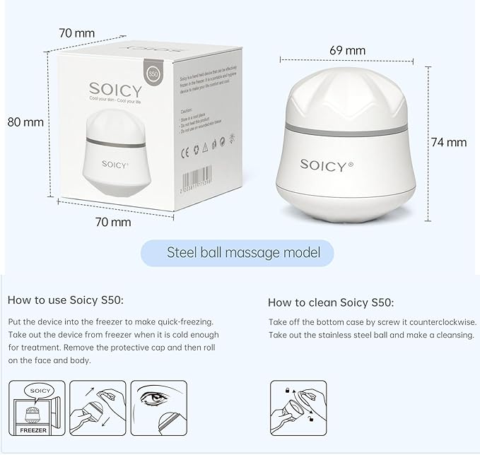 Ice Roller for Face and Eyes Body, Facial Ice Roller 360° Rotating Stainless Steel Ball Face Massager Fitness Cryosphere for Reduces Puffiness, Redness and Pain, Beauty Skin Care Tools-GlimoraGlow