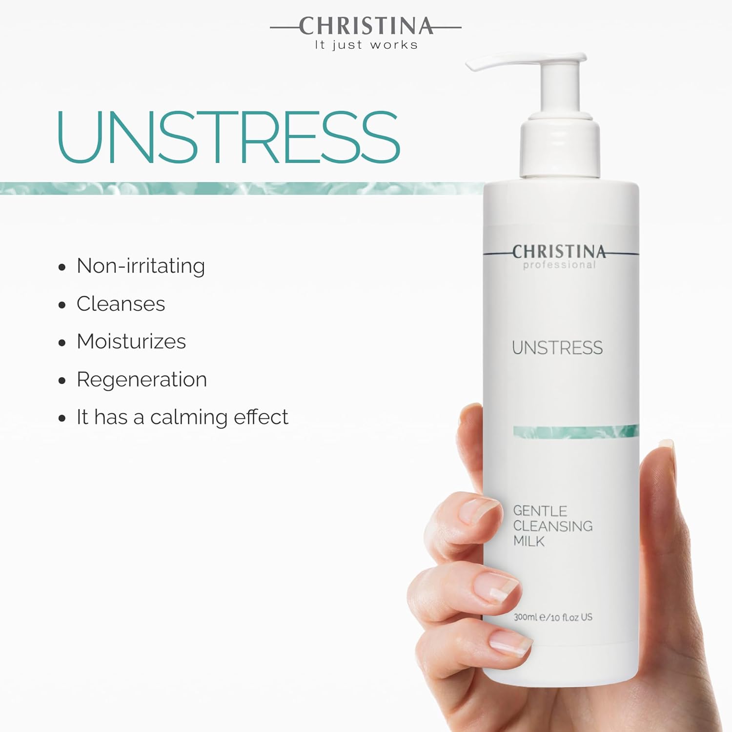 Christina - Unstress Gentle Cleansing Milk with Vitamin E | Smothing Refreshing milk Cleanser for Face | Soap-free Cleansing Milk for Face | Suitable for All Skin Types (10 fl oz.)-GlimoraGlow