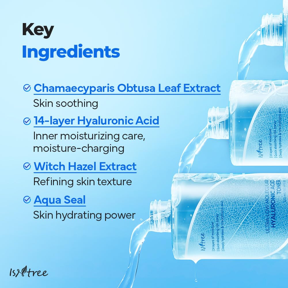 ISNTREE Ultra-Low Molecular Hyaluronic Acid Toner 300ml, 10.14 fl.oz | Korean Skincare | Quick Absorbing | Deep Hydration & Skin Smoothing | Vegan & Fragrance-Free-GlimoraGlow