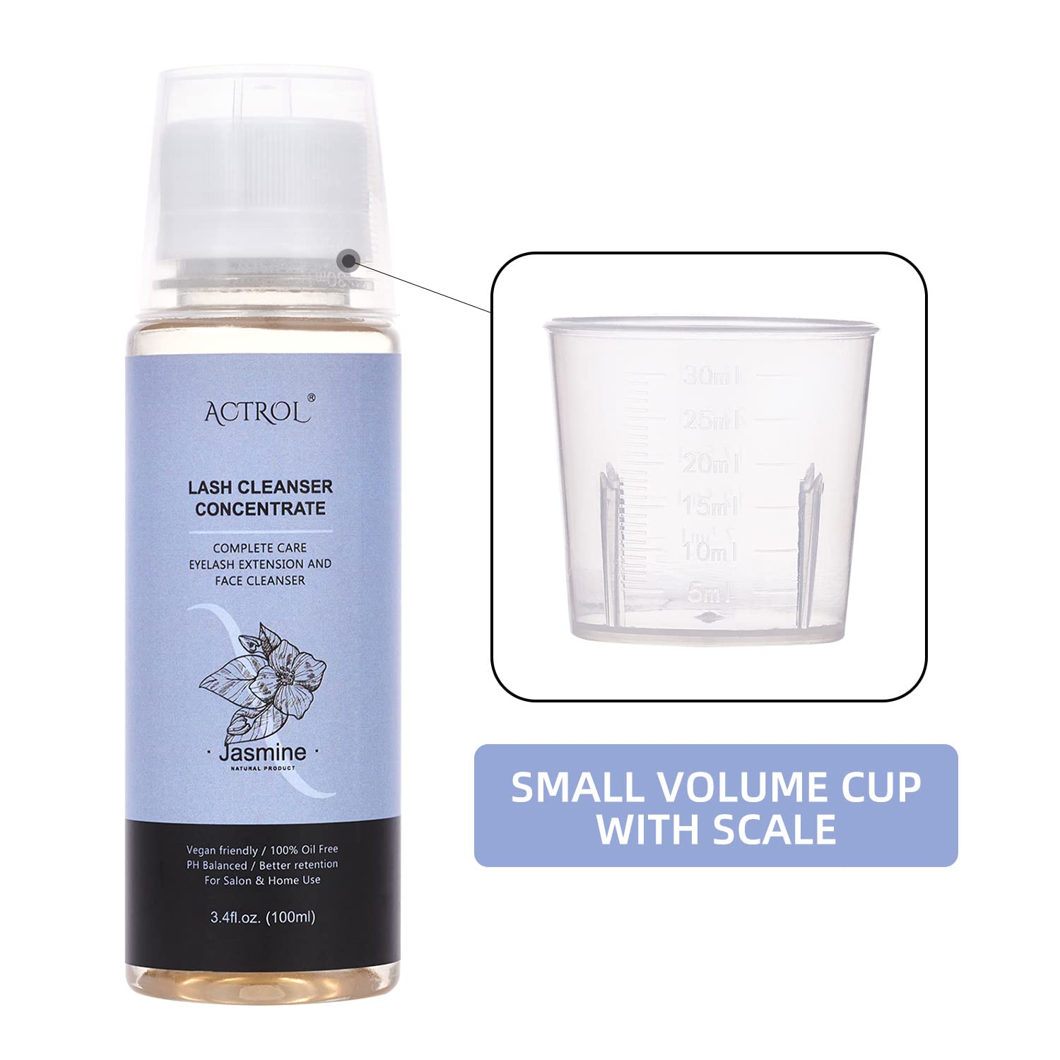 Eyelash Cleanser Concentrate 100ml Jasmine Professional Lash Shampoo Foaming Cleanser Paraben & Sulfate Free Non-lrritating Wash for Extensions Lashes with Salon Home Care-Makes 20 Bottles-GlimoraGlow