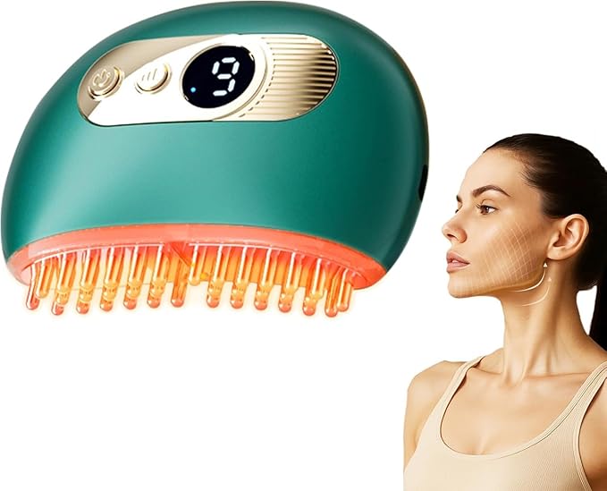 Lymphatic Contour Face Brush – Face Massager for Lymphatic Drainage, Double Chin Reducer, and Facial Sculpting – Gentle Vibrating Lymphatic Drainage Tool for Jawline & Puffiness - Green-GlimoraGlow