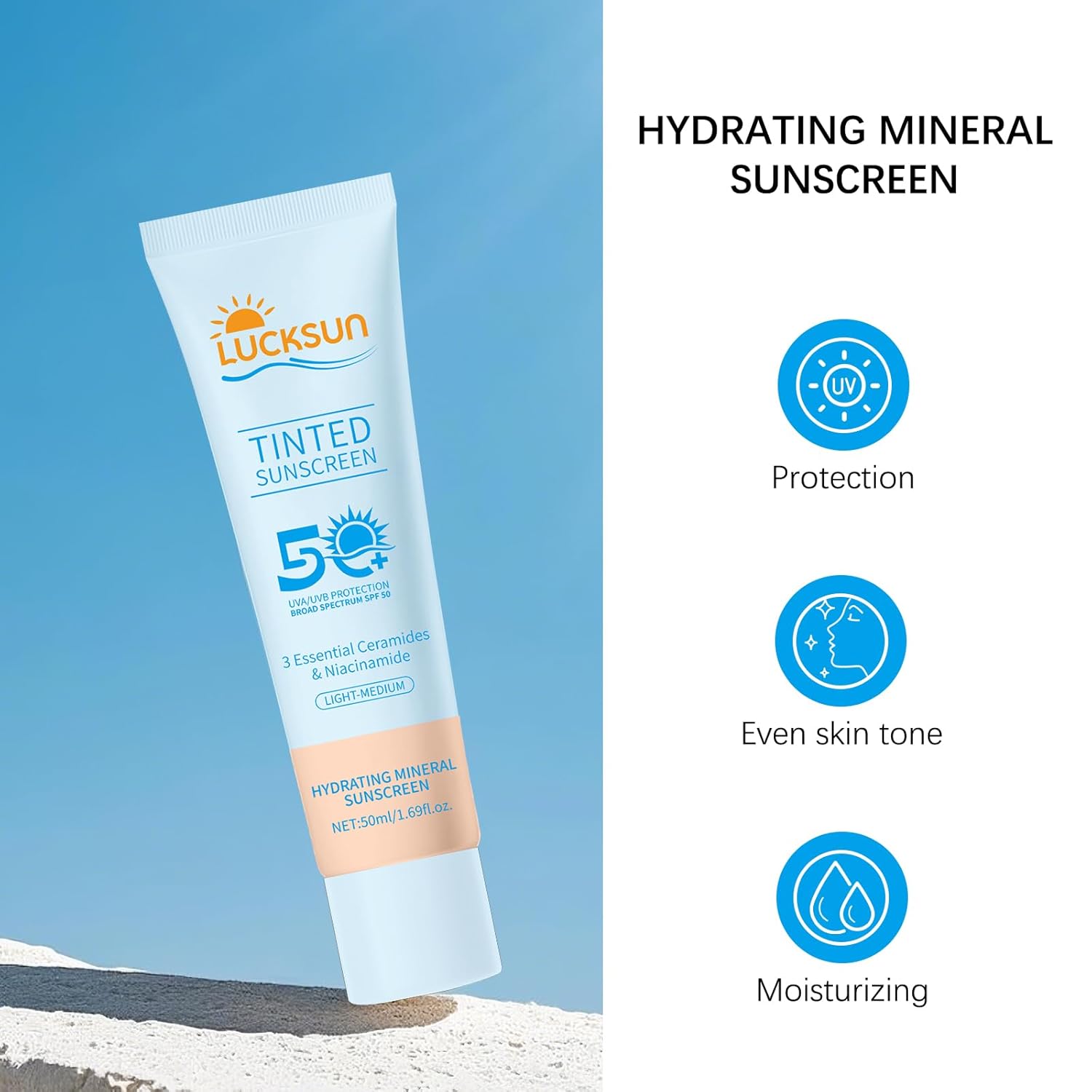 Tinted Sunscreen for Face SPF 50, 2 PCS Defense SPF 50 Face Sunscreen Lotion with Hyaluronic Acid, Sun Essence Faces Sunscreens, Hydrating, Moisturizing, UV Defense, Travel Size (Medium Color)-GlimoraGlow