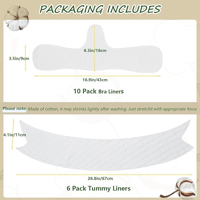 16 Pack Cotton Tummy Liners and Bra Liners Set for Sweat Rash Skin Folds Plus Size Women Sweating Supplies-GlimoraGlow