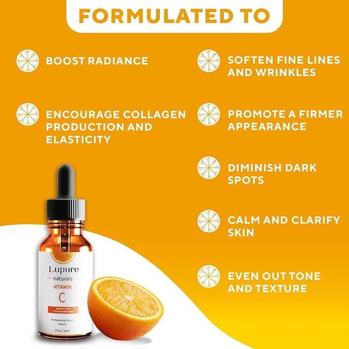 Professional Vitamin C Face Serum 20%, Anti Aging Facial Super Vit C Serum with Ascorbic Acid Hyaluronic Acid & Vitamin E for Dark Spots, Skin Care, Christmas Gift & Stocking | 1 Fl. Oz-GlimoraGlow