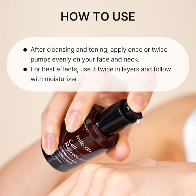 Mito-on Cell Rejuvenation Anti-Aging Serum, 30ml / 1.01 fl.oz –10% Niacinamide, Vitamin B3 and Antioxidants, Centella + EGF for Anti-Aging, Wrinkle Reduction, Pore minimization, Korean Skin Care-GlimoraGlow