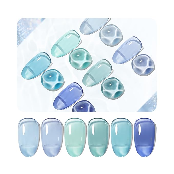JODSONE 10ml 6 Colors Jelly Gel Nail Polish Set Ocean Blue Turquoise Gel Polish with Crystal Long Lasting All Seasons Need U V Lamp-GlimoraGlow