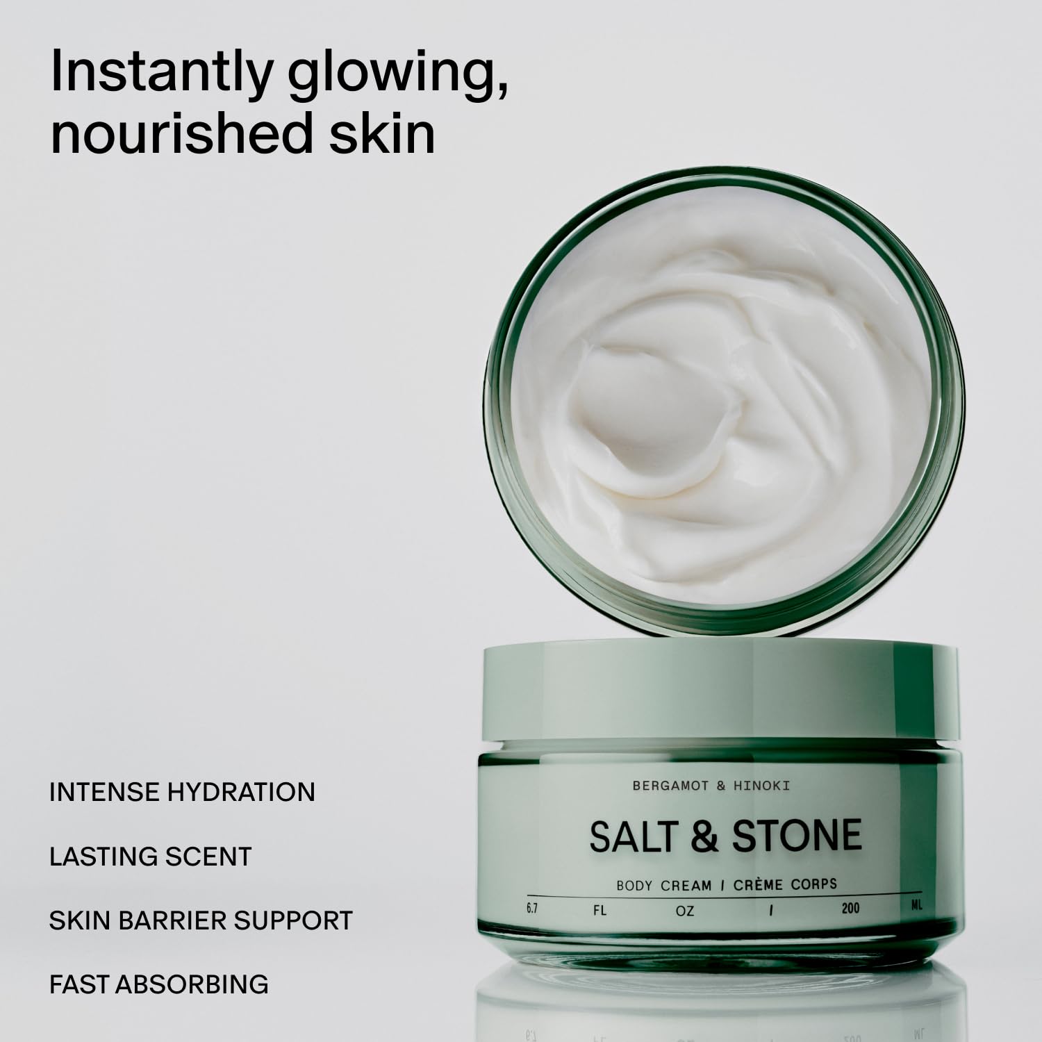 Salt & Stone Body Cream – Bergamot & Hinoki | Hydrating Formula with Seaweed Extracts, Spirulina & Squalane | Deep Hydration, Skin Barrier Repair & Healthy Glow | for all Skin Types (6.7 fl oz)-GlimoraGlow