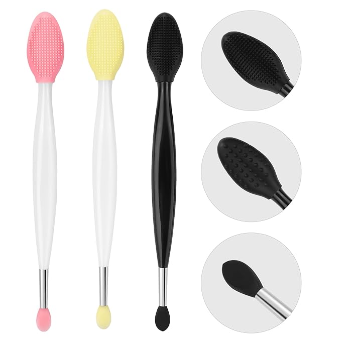 Unaone Lip Scrub Brush - 3 PCS Dual-ended Lip Scrubber Exfoliator and Silicone Lip Brush, 2-in-1 Silicone Lip Scrub Tool Lip Mask Applicator, Gentle Exfoliator & Applicator for Soft-GlimoraGlow