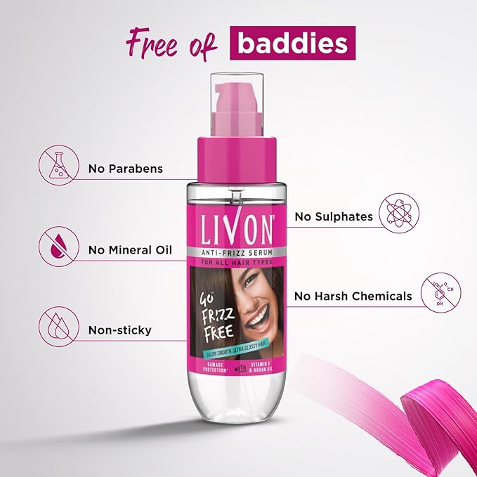 Livon Hair Serum for Men & Women | Frizz-free, stronger and shinier hair | Sulphate & Paraben free| For All Hair Types | Lightweight & Non Greasy | Enriched with Argan Oil & Vitamin E | 3.3 Fl.Oz-GlimoraGlow