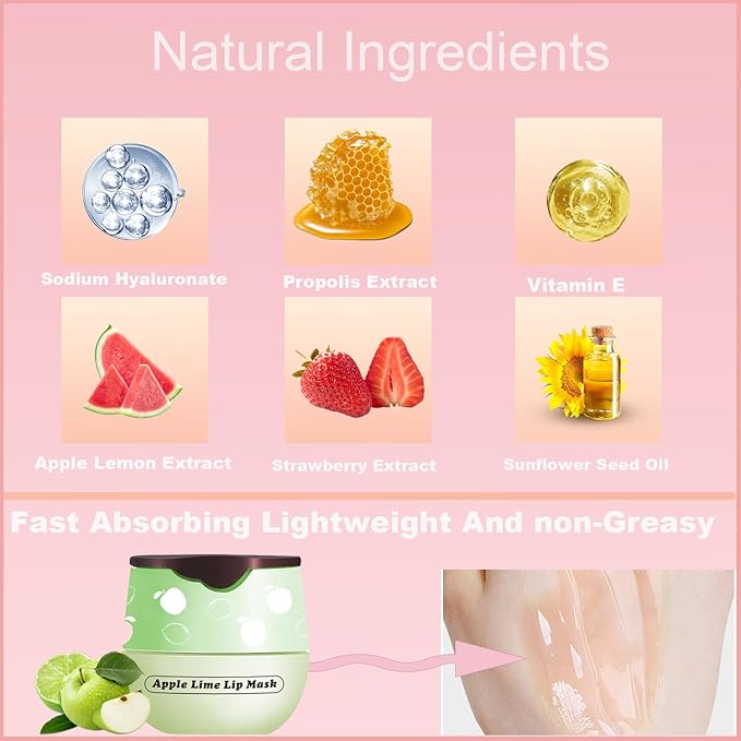 1 PCS Bee Lip Balm Honey Pot, Exfoliating Apple Bee Lip Balm Sleeping Lip Mask Overnight with Sticks, Honey Pot Lip Balm Prevention Dry Hydrating and Crack Lip Scrubs-GlimoraGlow