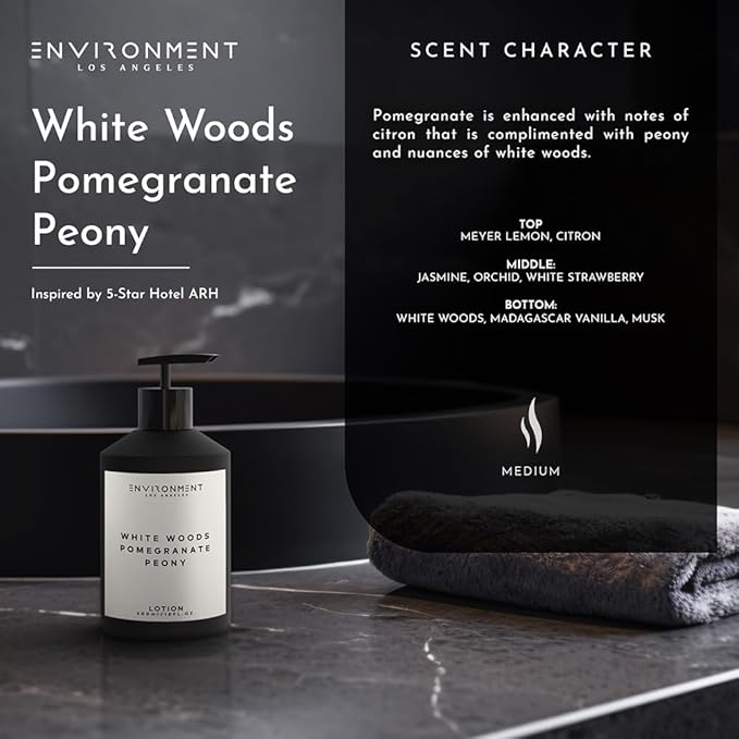 ENVIRONMENT Inspired by 5-Star Hotels ARH Lotion, 300ml Luxury Scented Lotion (White Woods | Pomegranate | Peony) Bathroom Luxury, Men & Women High-End Body Lotion, Hand Cream, Dry Skin Treatment-GlimoraGlow