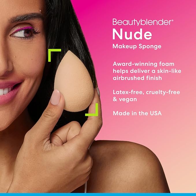 Beautyblender® | Nude Beige Beauty Blender Makeup Sponge, Super-Soft Foam Easily Blends Foundations, Powders & Creams, Made in USA, Reusable, Washable, Streak Free Application, Vegan, Cruelty Free-GlimoraGlow