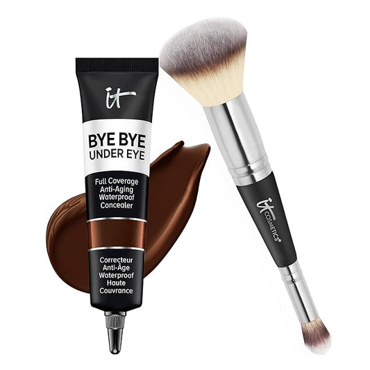 IT Cosmetics Makeup Set - Includes Supersize Bye Bye Under Eye Concealer (45.5 Deep) + Heavenly Luxe Complexion Perfection Concealer Brush (1 fl oz) - with Collagen, Hyaluronic Acid & Antioxidants-GlimoraGlow