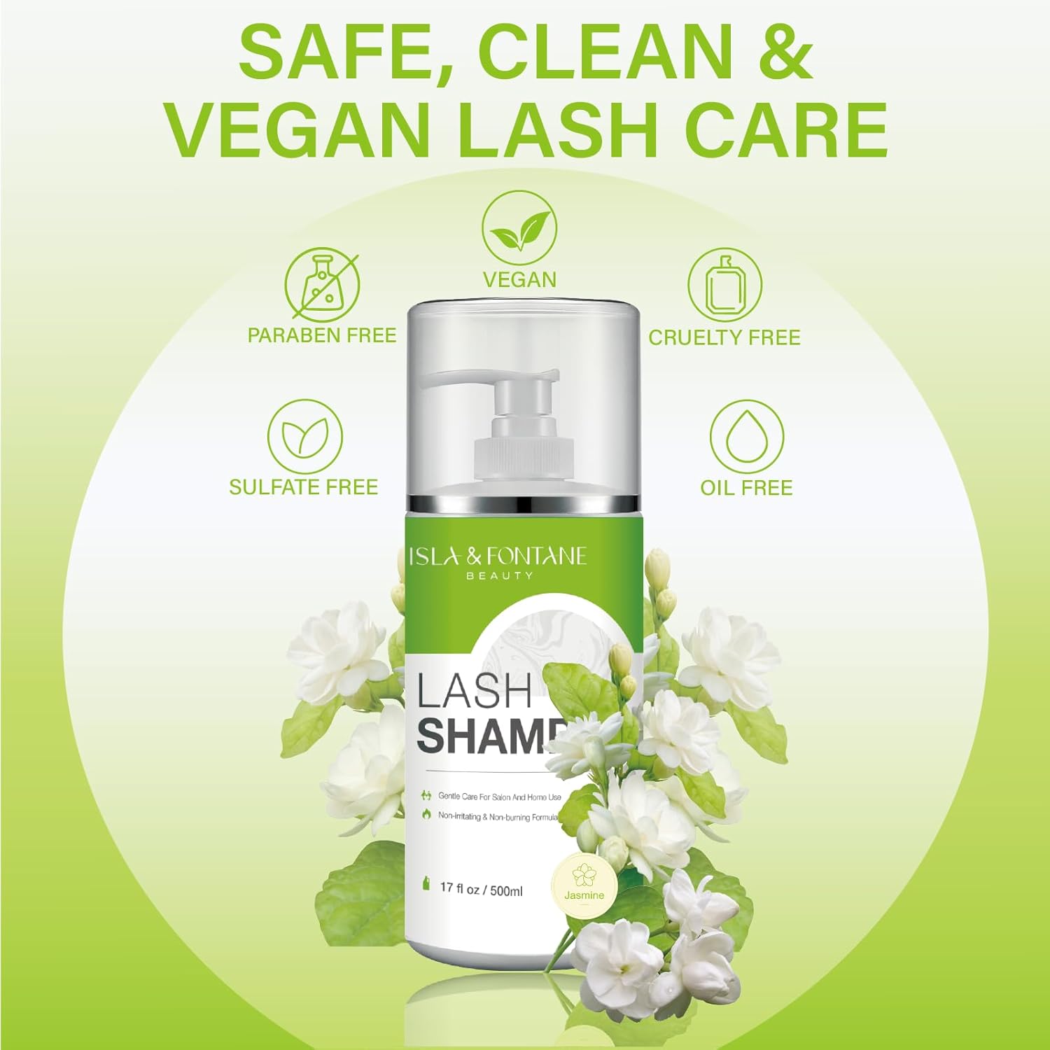 ISLA & FONTANE Lash Shampoo Bulk – Multi-Scent Series – 17 fl oz / 500ml | Gentle Eyelash Cleanser for Lash Extensions | Non-Irritating | Professional Lash Bath Foam For Salon And Home Use (Jasmine)-GlimoraGlow