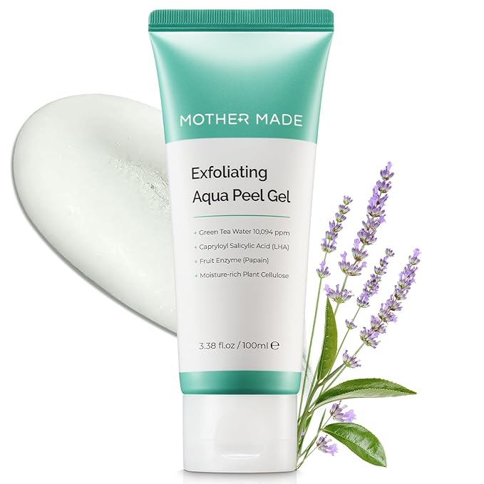 MOTHER MADE LHA Green Tea Exfoliating Aqua Peel Gel, Deep Pore Face Exfoliant, Gentle Facial Exfoliator, Dead Skin Remover, Natural Cellulose for Peeling, Vegan, Korean Skincare (100ml / 3.38 fl.oz)-GlimoraGlow