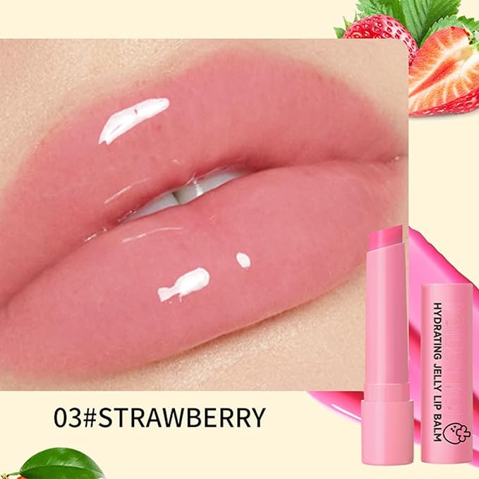 Hydrating Jelly Balm,Tinted Moisturizing Lip Balm For Dry Lips,Instantly Hydrate Lips Conditioning & Nourishing Lip Care Lip Moisturizer Fruit Lip Oil Lip Shine Jelly Lipstick(Strawberry)-GlimoraGlow