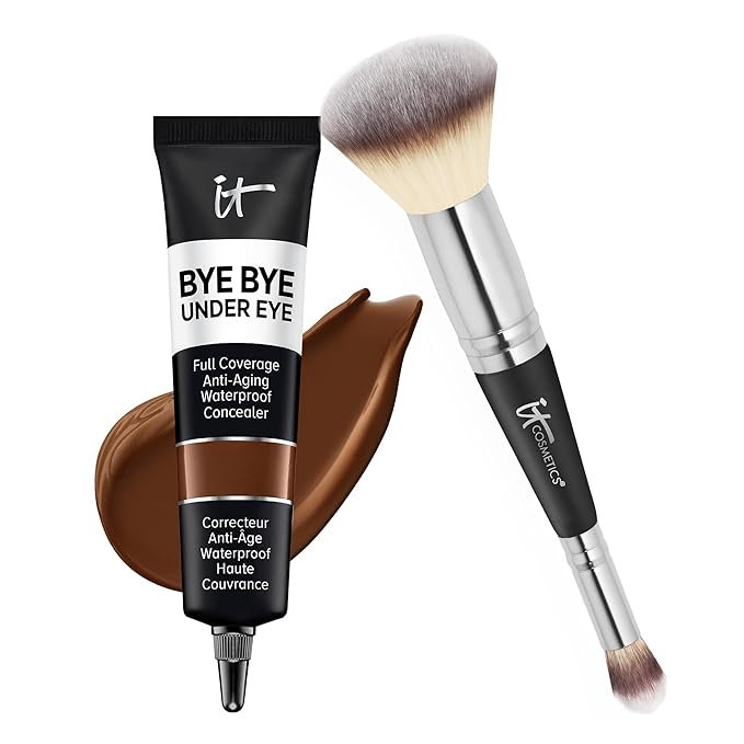 IT Cosmetics Makeup Set - Includes Supersize Bye Bye Under Eye Concealer (44.0 Deep) + Heavenly Luxe Complexion Perfection Concealer Brush (1 fl oz) - with Collagen, Hyaluronic Acid & Antioxidants-GlimoraGlow