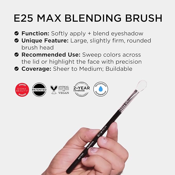 Sigma Beauty Professional E25 Max Eyeshadow Blending Brush – Professional Eyeshadow Brush for Seamless Eyeshadow Blending, Softens Dramatic Edges & Harsh Lines for a Well Blended Effect (1 Brush)-GlimoraGlow