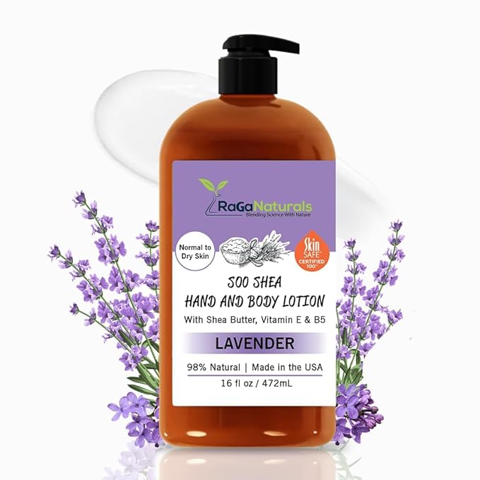 RaGaNaturals Lavender Shea Butter Hand and Body Lotion, 16 Fl Oz - Moisturizing, Plant-Based, Vegan, with Argan, Avocado Oil & Vitamin E-GlimoraGlow