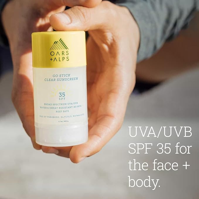 Oars + Alps Go Stick Clear SPF 35 Face Sunscreen, Skin Care Infused with Vitamin E and Antioxidants, Water and Sweat Resistant, TSA Friendly, 1.7 Oz, 2 Pack-GlimoraGlow