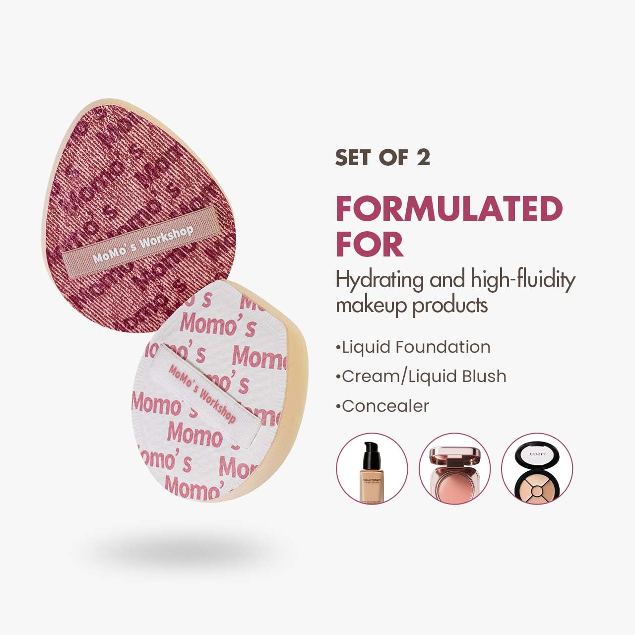 Pink Denim Makeup Sponges,Super Soft Blenders Sponge for Liquid Foundation Sponge,Large&Soft Yet Bouncy Rubycell,Egg&Flat Edge shape for Dry/Combination Skin,Travel Friendly,2pcs &Storage Case-GlimoraGlow