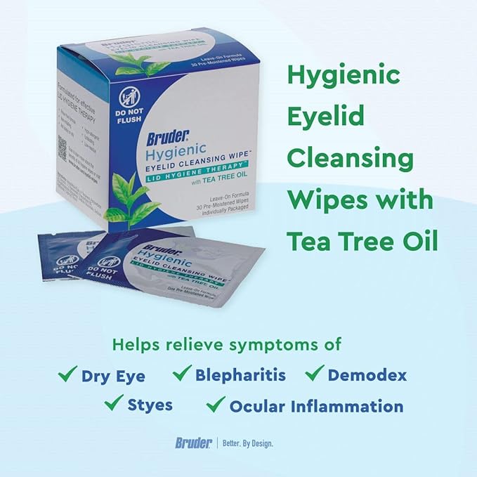 Hygienic Eyelid Cleansing Wipes with Tea Tree Oil l Relief from Demodex l Pre-Moistened, Rinse-Free Exfoliating Wipes Remove Excess Oil and Debris from Eyelids & Lashes l 30 Count Box-GlimoraGlow
