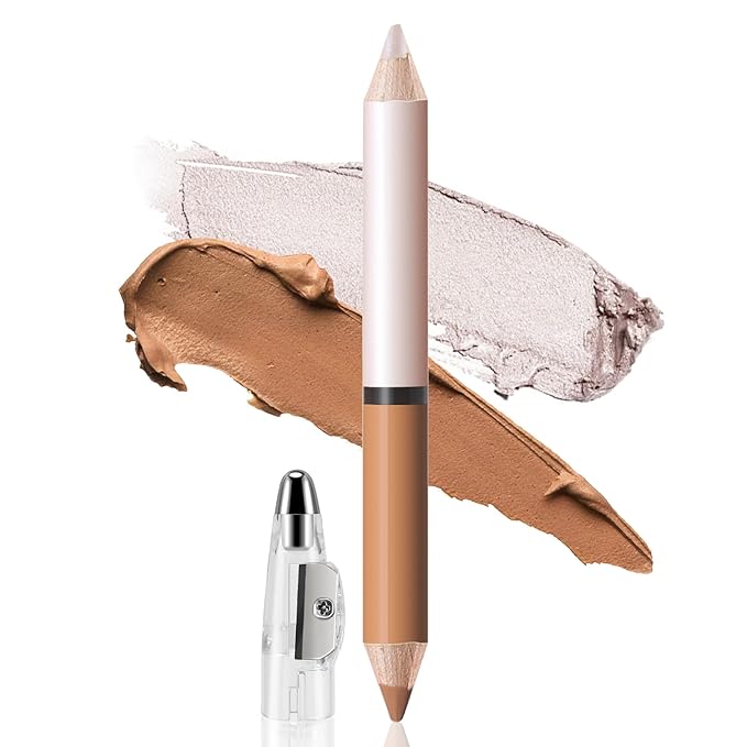 2 in 1 Cream Bronzer and Highlighter Stick,Cream Dual-Ended Highlight Contour Stick,Long Lasting & Waterproof Face Brighten Make up Pen-GlimoraGlow