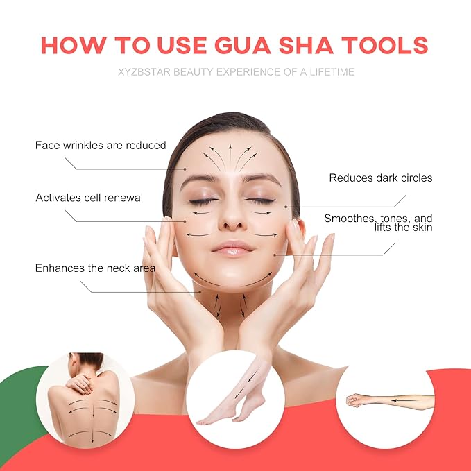 Gua Sha Facial Tools Set of 3 Guasha Massage Tool Jade Gua Sha Scraping Massager for Face,Neck, Eyes and Body,Jade Stone Guasha Board 3 Packs (Speckled Jade)-GlimoraGlow