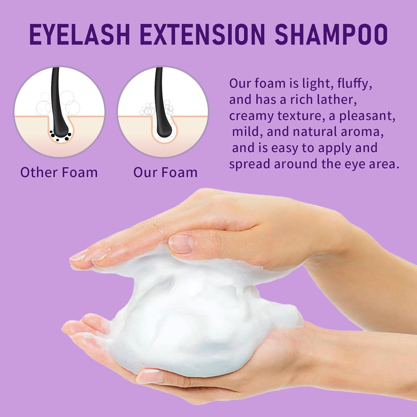 Lash Shampoo Bulk, Eyelash Cleanser for Extensions 1 Liters, Safe Makeup Remover, Non-irritating or Burning Formula Eyelid Foaming Cleanser for Professional Salon and Home Use (Lavender-1L)-GlimoraGlow