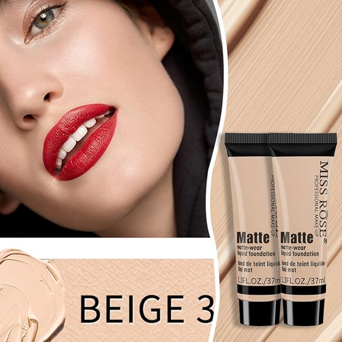 2 Pack Liquid Foundation Cream for Face Makeup,Durable Full Coverage Matte Concealer Make Up,Oil Control & Waterproof Base Primer -1+1 Fl.Oz (BEIGE 3#)-GlimoraGlow