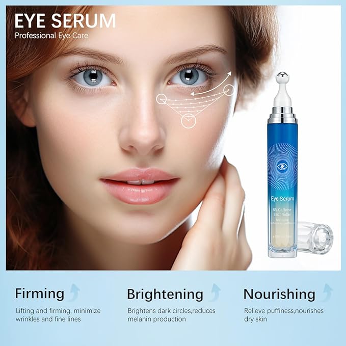 Eye Serum with Roller ball, 15 ML Eye Cream for Dark Circles and Puffiness, Anti-Aging Under Eye Roller Cream Reduce Wrinkles and fine lines-GlimoraGlow