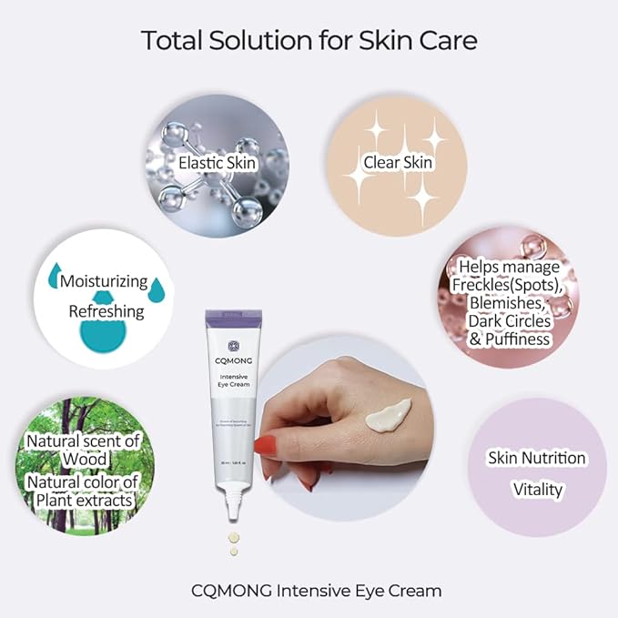 Intensive Eye Cream 1.01 fl oz for hydrating, wrinkles, elastic skin, dark circles, puffiness, fine lines, eye bags under eyes | Hyaluronic Acid, Collagen, Peptide | Korean skincare-GlimoraGlow