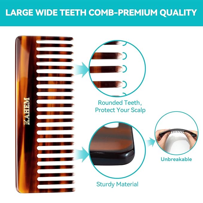 2-Piece Set Handcrafted Acetate Wide Tooth Combs - 6.29" Premium Detangler for Women, Men & Kids, Ideal for Curly, Long & Short Hair - Professional Quality for Wet/Dry Use-GlimoraGlow