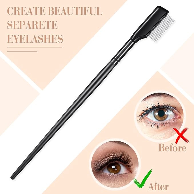 Skyley 4 Pieces Eyebrow Brush Eyelash Separator Brow Comb and Lash Spoolie Professional Eye Makeup Tools Metal Folding Lash Comb Black Double Head Eyelash Brush-GlimoraGlow