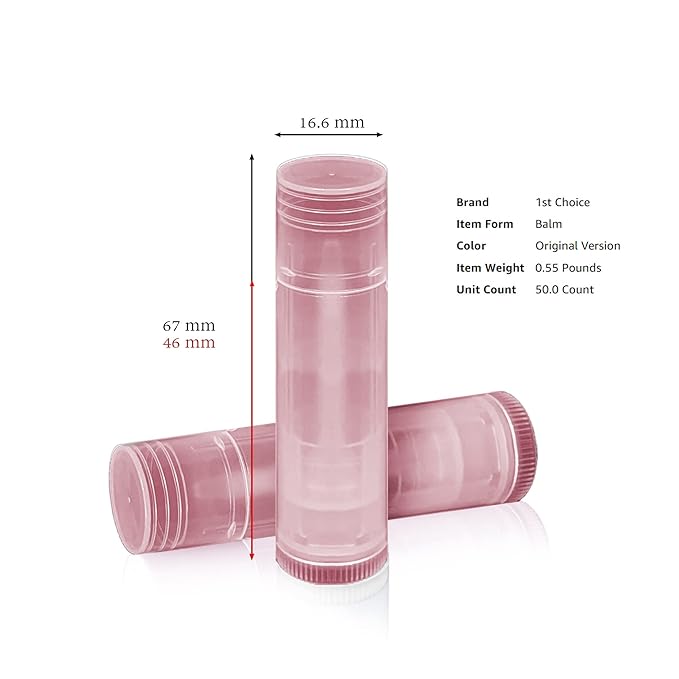 1st Choice 50 Lip Balm Empty Container Tubes 3/16 Oz (5.5ml), Natural Pink Color-GlimoraGlow