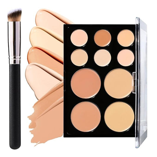 10 Colors Correcting Concealer Palette,Colors Corrector Palette,Moisturizing Full Coverage Liquid Foundation Cream Contour Makeup Palette with Brush-GlimoraGlow