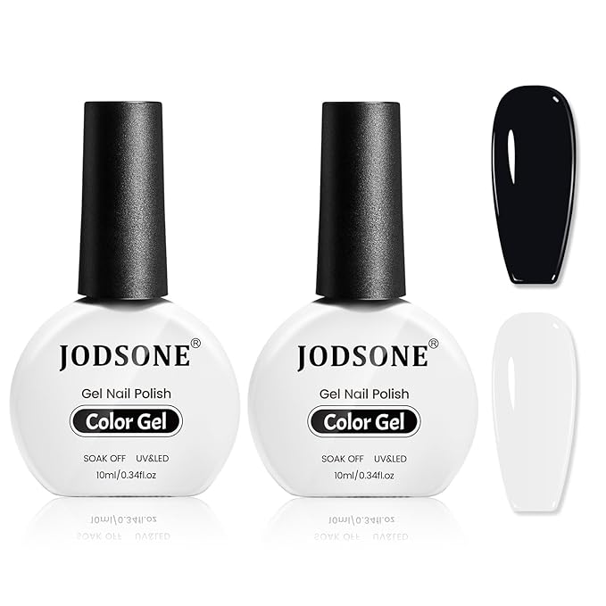 JODSONE 2Pcs Gel Nail Polish Set 10ml Black and White Gel Polish，Soak Off LED U V Nail Gel Manicure All Seasons Gel Polish Nail-GlimoraGlow