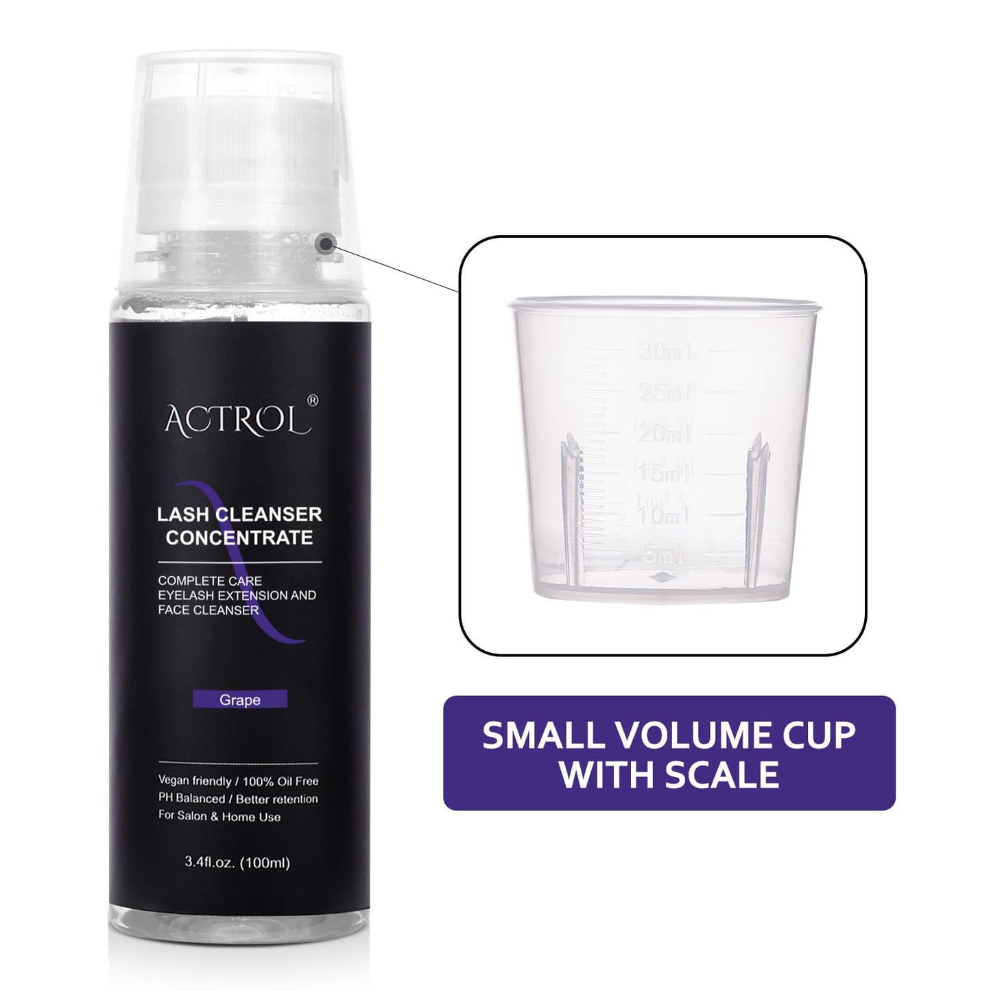 Eyelash Cleanser Concentrate 100ml Professional Lash Shampoo Foaming Cleanser Lash Wash Concentrate for Extensions Lashes with Salon Home Care-Makes 40 Bottles Grape-GlimoraGlow