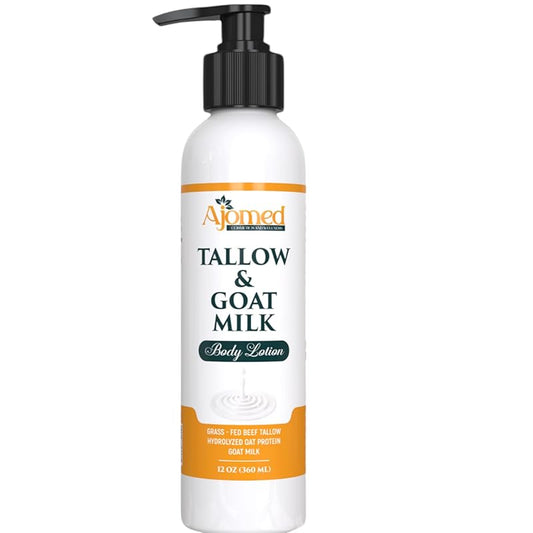 Grass Fed Beef Tallow & Goat Milk Body Lotion for Sensitive Skin, Organic Tallow Lotion - Soothes Dry Patches, dry skin eczema Moisturizer - Handmade Tallow Body Lotion (Sandalwood Vanilla, 12 Oz)-GlimoraGlow