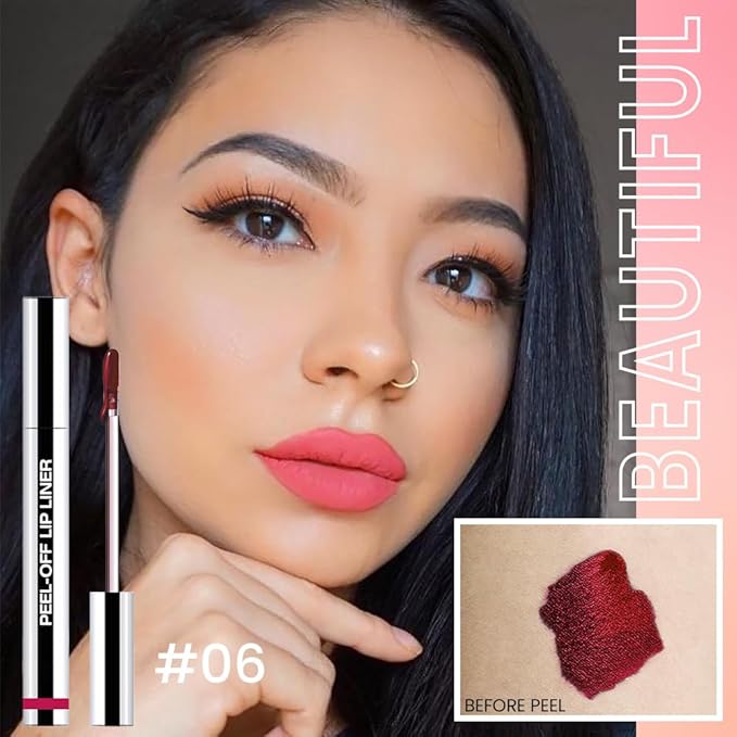 2 Pcs Matte Liquid Lip Stain Peel Off Lip Liner, Long Lasting Lip Tattoo, Waterproof & Transfer-Proof Lip Liner Peel Off Lip Gloss for All Skin Types. 0.12 fl oz #00+#06-GlimoraGlow