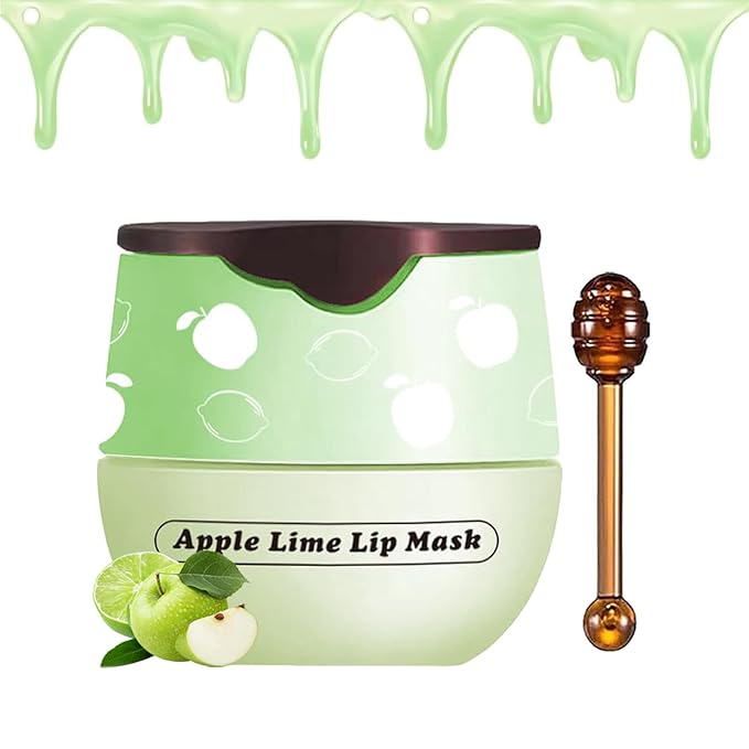 1 PCS Bee Lip Balm Honey Pot, Exfoliating Apple Bee Lip Balm Sleeping Lip Mask Overnight with Sticks, Honey Pot Lip Balm Prevention Dry Hydrating and Crack Lip Scrubs-GlimoraGlow