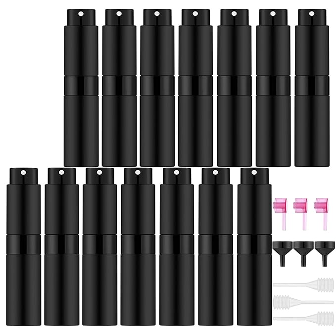 14 PCS/8ML Portable Atomizer Perfume Bottles, Mini Empty Refillable Cologne Spraye Bottle, Pocket Travel Perfume Liquid Sprayer (Matte Black)-GlimoraGlow