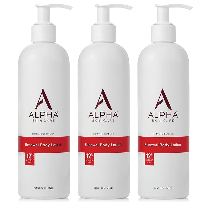Alpha Skin Care Revitalizing Body Lotion, 12% Glycolic AHA, Simple & Effective Daily Moisturizer Hydroxy Acid, Hydrates & Exfoliates for Soft, Smooth Skin, Anti-Aging, 12 Oz, Pack of 3-GlimoraGlow
