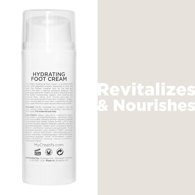 Hydrating Foot Cream for Dry Cracked Heels and Feet, 3.4 fl. oz., Deep Moisturizing Seaweed Extract and Shea Butter, Restores Soft Supple Skin-GlimoraGlow